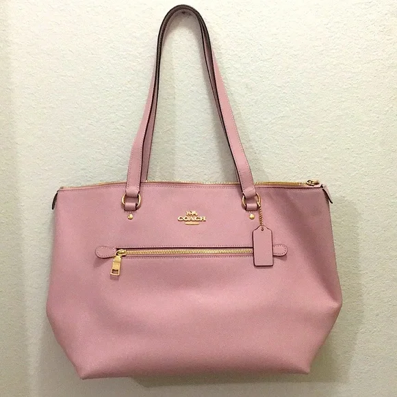 バッグ Coach Turnrock Pink Leather Tote Bag Coach 57107 Pebble Leather Turnlock Chain Tote 27 Peony
